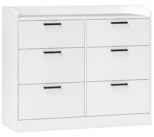 HOMCOM Cassettiera 6 Cassetti in Legno con Bordi Rialzati e Maniglie a U, 110x40x88 cm, Bianco