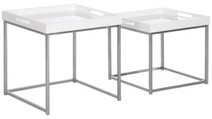 Set da 2 Tavolini da Caffè Impilabili con Finitura Lucida e Telaio in Acciaio Bianco