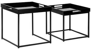 Set da 2 Tavolini da Caffè Impilabili con Finitura Lucida e Telaio in Acciaio Nero