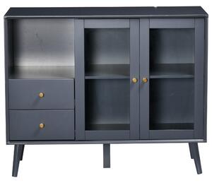 Armadietto 95,5x40x78 cm 2 Ante in Vetro 2 Cassetti e Piano d'Appoggio Grigio