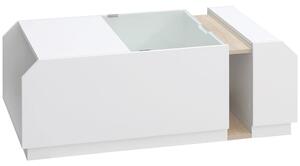 Tavolino da Salotto con Ripiani e Scomparti Nascosti 100x55x36 cm in Legno e Vetro Bianco