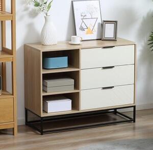 Credenza Base Rialzata 3 Cassetti 3 Ripiani 100x40x79,5 cm in MDF Truciolato e Acciaio