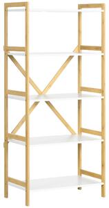 Scaffalatura a 5 Piani 70x37,5x150 cm in Bamboo e MDF Bianco
