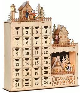 Calendario Avvento di Natale 22x9x30 cm con 12 Luci a LED in Compensato Arancione