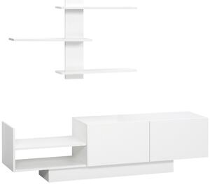 Mobile TV con Armadietto e Mensola a Muro 150x31,5x40 cm in Legno Bianco
