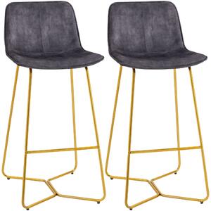 Set 2 Sgabelli da Bar con Schienale e Poggiapiedi 48x56,5x103 cm in Tessuto Vellutato Grigio