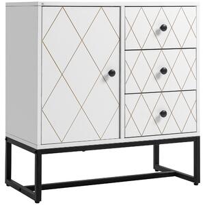 Cassettiera 3 Cassetti 1 Anta 70x35x75 cm in Acciaio e MDF Bianco
