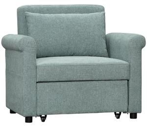Poltrona Letto Singolo Schienale Regolabile 96x84,5x87,5 cm in Tessuto effetto Lino Verde