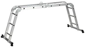 Scala Telescopica a 5 Posizioni con 2 Piattaforme di Sicurezza 339x76x10 cm in Alluminio Argento