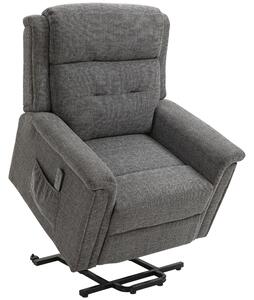 Poltrona Alzapersona Elettrica 89x96x108 cm in Tessuto Effetto Lino Grigio