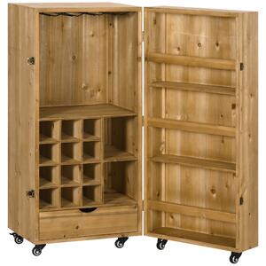 Portabottiglie 14 Bottiglie con Cassetto 50,8x50,8x111 cm in Legno e Metallo Marrone Scuro