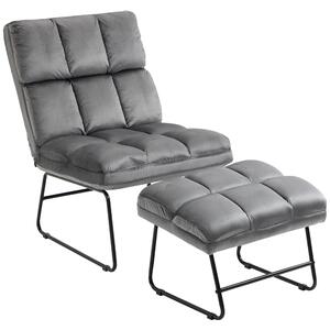 Sedia Imbottita con Poggiapiedi 60x80,5x89 cm in Tessuto Effetto Velluto Grigio