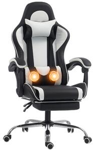HOMCOM Sedia Gaming Ergonomica Massaggiante con Cuscino Lombare Regolabile, Finta Pelle, Poggiapiedi, Bianco | Aosom Italy
