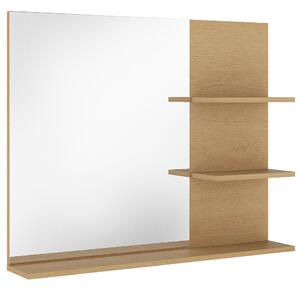 Kleankin Specchio da Bagno con 3 Ripiani Portaoggetti per Trucco, Rovere | Aosom Italy