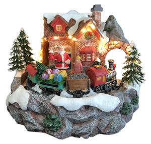 Carillon Natalizio Casa di Babbo Natale 24x23x18 cm in Resina con Luci Suoni e Movimento