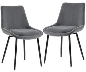 HOMCOM Set 2 Sedie da Pranzo in Velluto per Cucina, Grigio Scuro | Aosom Italy