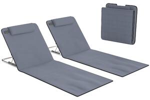 Outsunny Set 2 P.zi Materassini da Spiaggia Pieghevoli, Tappetini Portatili Schienale Regolabile e Borsa, 48x134x36-45cm|Aosom