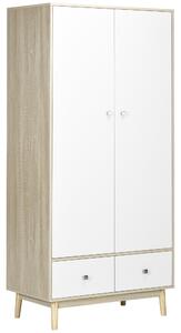 Armadio 2 Ante 2 Cassetti 90x50x190 cm in Legno Bianco
