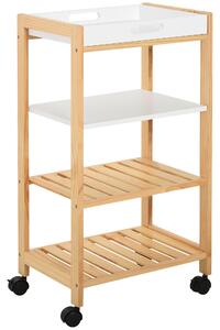 Carrello da Cucina 40x30x76 cm in MDF e Legno di Pino Bianco e Marrone