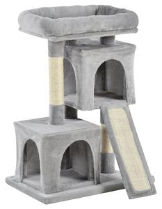 Albero Tiragraffi con Lettino e 2 Casette 59x39x83 cm Pali in Sisal Grigio