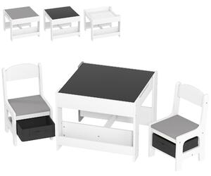 HOMCOM Set Tavolino per Bambini e 2 Sedie, Piano del Tavolo 2 in 1 con Lavagna e Contenitori, Grigio|Aosom