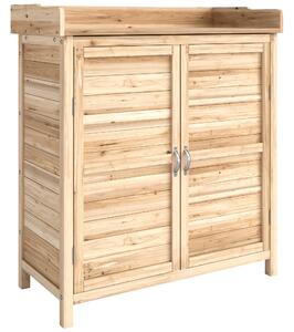 Outsunny Armadietto da Esterno a 2 Ripiani in Legno di Abete con Design Rialzato e 2 Ante, 83x40x92 cm|Aosom