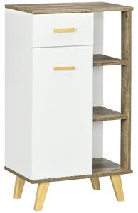 Mobile Bagno 1 Anta 1 Cassetto 50x30x89 cm in Truciolare e Legno di Pino Bianco