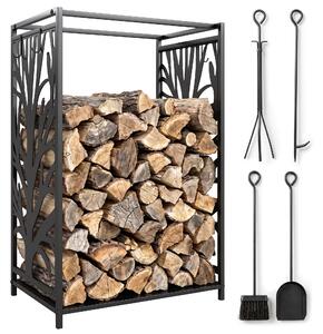 HOMCOM Potalegna di Design per Camino in Acciaio Nero e Antiruggine, per Interni ed Esterni, 46 x 30 x 70 cm|Aosom