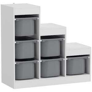 ZONEKIZ Mobiletto Scaffale a 3 livelli Portagiochi con 9 Cestini Rimovibili in MDF e Tessuto, per 3-8anni, 63x30x60cm, Grigio e Bianco|Aosom Italy