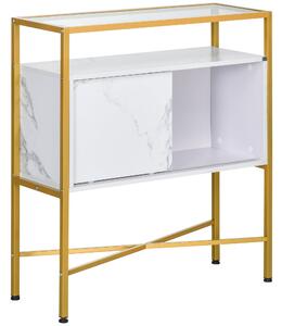 Mobile Soggiorno con Piano in Vetro 80x30x90 cm in MDF e Acciaio Bianco e Oro