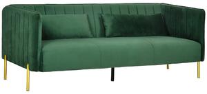 Divano 3 Posti 195x88x76 cm in Acciaio e Tessuto Vellutato Verde