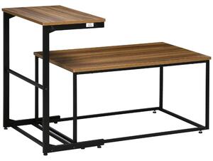Set 2 Tavolini Caffè Annidati in MDF e Acciaio Nero e Noce