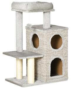 Albero Tiragraffi con Lettino e Pallina 60x40x91 cm in Peluche e Sisal Grigio Chiaro