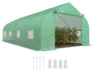 Outsunny Serra da Giardino 6x3x2m con Tetto a Spiovente in PE per Piante, Verde|Aosom