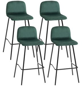 Set 4 Sgabelli Alti con Poggiapiedi 40x45,5x94 cm in Poliestere Vellutato Verde e Nero