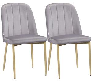 Set 2 Sedie Imbottite 48x59x89 cm in Velluto e Acciaio Grigio e Oro