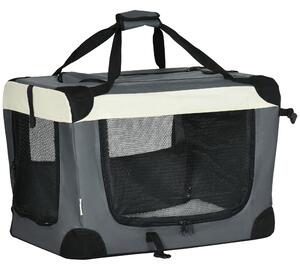 Trasportino per Cani e Gatti Pieghevole 60x41x41 cm 3 Aperture e Cuscino Grigio