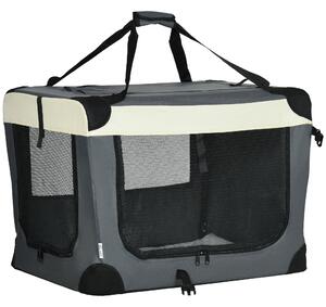 Trasportino per Cani e Gatti Pieghevole 70x51x50 cm 3 Aperture e Cuscino Grigio