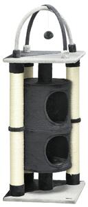 Albero Tiragraffi con Casetta Lettino e Pallina 39x39x114 cm in Peluche e Corda di Juta Grigio Scuro