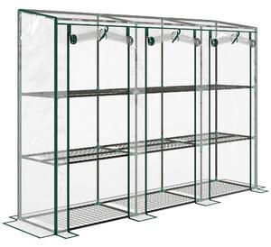 Outsunny Serra da Giardino 215x46x151cm, 3 Porte Avvolgibili, 9 Ripiani, Struttura Acciaio, Copertura PVC, Trasparente | Aosom Italy