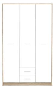 Armadio Nepo 118,5x54x196,5 cm 3 ante 2 cassetti rovere sonoma bianco