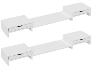 HOMCOM Supporto per Monitor da Scrivania con 2 Cassetti, 3 Spazi Sottostanti, Fino a 14kg, 60-116x22x12 cm, Bianco | Aosom Italy