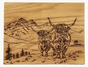 Tagliere in legno di quercia Scenic Highland Cow