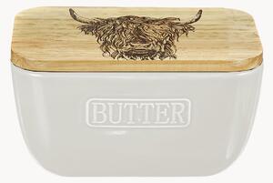Burriera in ceramica con coperchio in legno di quercia Highland Cow