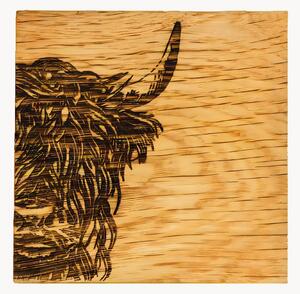 Set di 2 sottobicchieri in legno di quercia Highland Cow