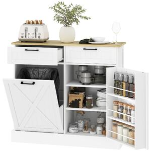HOMCOM Credenza Cucina Mobile Cucina con 2 Cassetti, Pattumiera a Ribalta, Credenza buffet, Piano di Lavoro Rovere, Ripiani Regolabili, Sala da Pranzo Ingresso Soggiorno, 100x36x90cm, Bianco | Aosom Italy