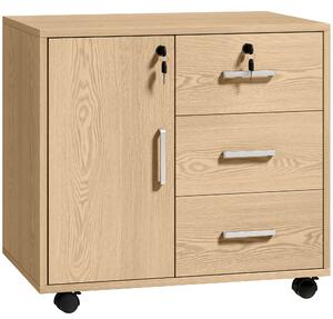 HOMCOM Schedario per Ufficio con 3 Cassetti e Armadietto con 3 Ripiani Regolabili, in Legno, 60x40x56 cm, Marrone Chiaro | Aosom Italy