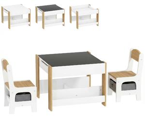HOMCOM Set Tavolo Bambini 3 in 1 con 2 Sedie, Lavagna e Libreria, 3-8 Anni, Naturale | Aosom Italy