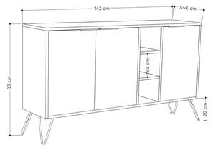 Madia Clara rovere oak 3 ante antracite 142x35,5x83h cm