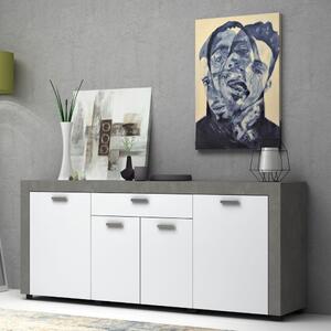 Madia Fiesta 4 ante 1 cassetto grigio cemento e bianco 177x40x76 cm